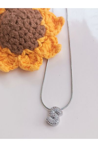Blotch Curved Stainless Steel Stylish and Stylish Zircon Stone S Letter Necklace 1.2 cm
