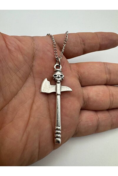 Herşey Nota Skull Figured Axe Necklace – Zamak Plated Unisex Gothic Accessory with 60 cm Chain