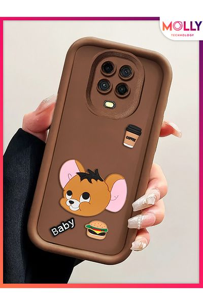 Molly حافظة سيليكون بيبي جيري بنية اللون بحواف سميكة ثلاثية الأبعاد لهاتف Xiaomi REDMI Note 9 PRO