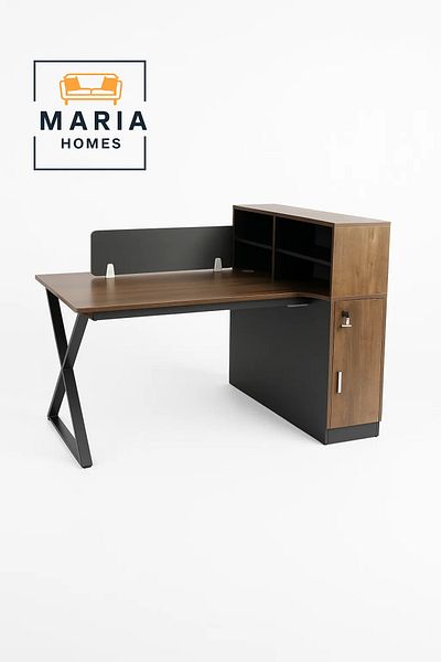 MARIA HOMES Workstation Desk with Divider, Storage Shelves, and Lockable Drawers-size 150*120