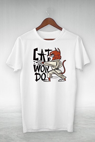 donamod تي شيرت أبيض مطبوع عليه قطة ون دو للجنسين Gsc-400