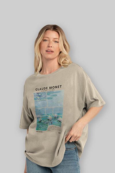 Ankhises Claude Monet μπροστινό εμπριμέ μπλουζάκι Oversize Ανδρικό Γυναικείο Βαμβακερό μπλουζάκι με λαιμόκοψη