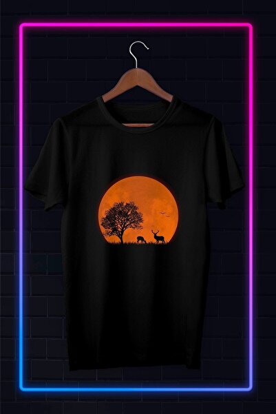 donamod Negru - unisex - apus de soare - natură sălbatică - ilustrație - dese...