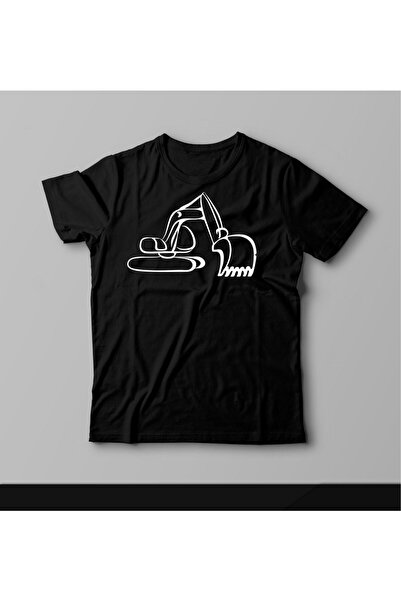 donamod Tricou negru cu imprimeu pentru mașini de construcții