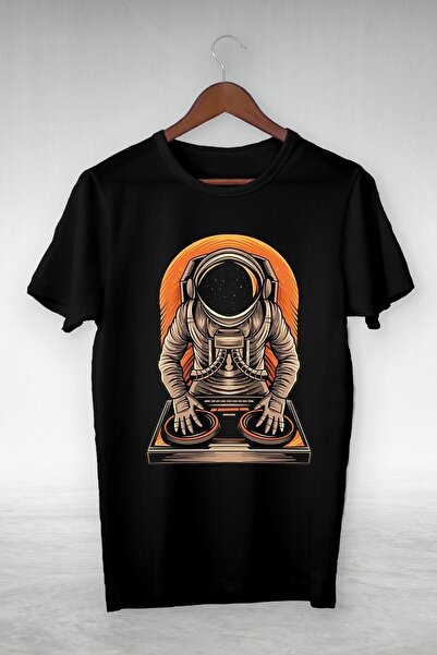 donamod Tricou negru cu ilustrație de astronaut DJ - Tricou cu design VIP Gsc...