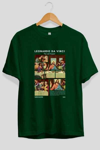 Ankhises Leonardo Da Vinci Front Printed Oversize T-Shirt Men Women Crewneck Cotton Tshirt