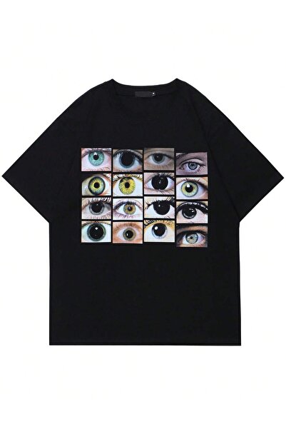 donamod Unisex Oversize Mold Eye Printed Drop Shoulder Harajuku Style