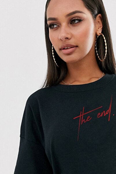 donamod Tricou negru oversize cu imprimeu The End