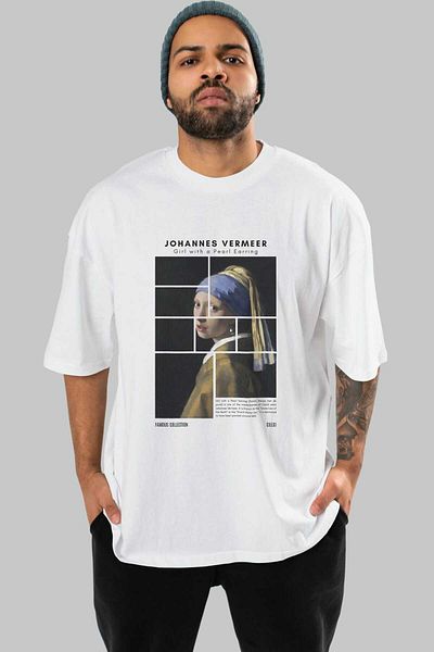 Ankhises Johannes Vermeer Front Printed Oversize T-Shirt Men Women Crewneck Cotton Tshirt