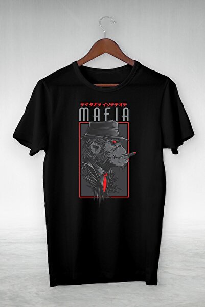 donamod Tricou unisex negru cu ilustrație Gorilla Japan Mafia design VIP