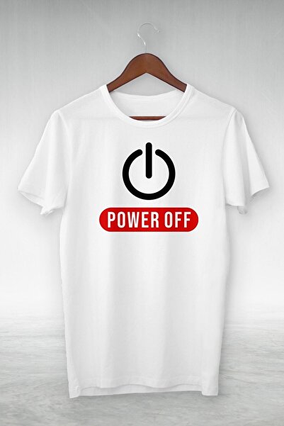 donamod Unisex White- Power Off Tshirt με τυπωμένη εικονογράφηση - Tshirt Vip...