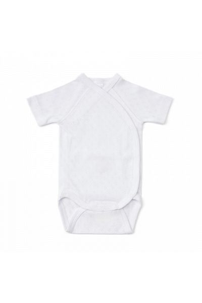 OEM Body cu maneca scurta nou-nascut, din bumbac cu model pointelle, alb