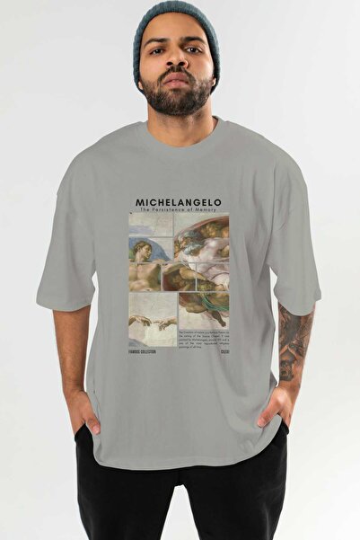Ankhises Tricou oversize cu imprimeu frontal Michelangelo Bărbați Femei Trico...