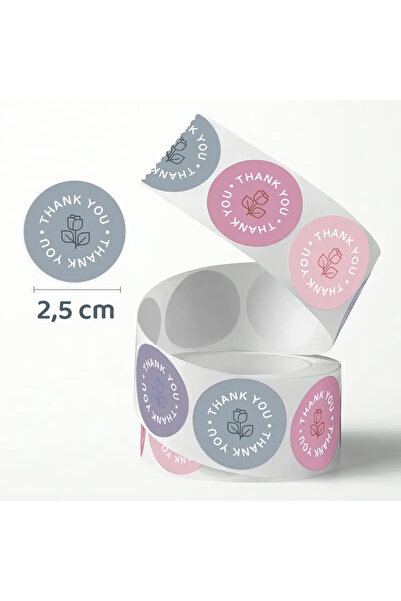 hdcw 500 ADET 2.5cm RULO YAPIŞKANLI TEŞEKKÜRLER "THANK YOU" STICKER ETİKET HEDİYE PAKETLEME