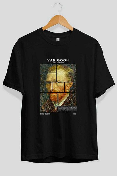 Ankhises Van Gogh Self Portrait Front Printed Oversize T-Shirt Men Women Crewneck Cotton Tshirt