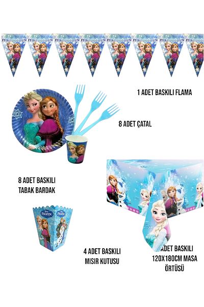 Evabrite Frozen Elsa Birthday Party Set - Girl's Birthday Decorations for 8 People