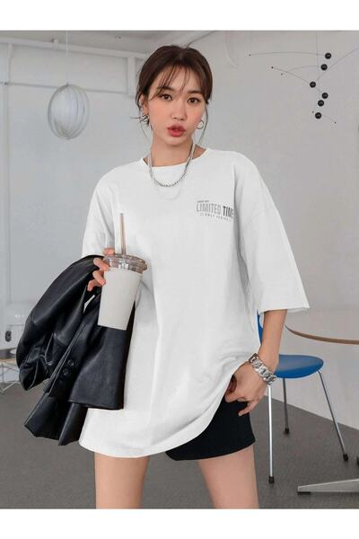 donamod Unisex Μαύρο μπλουζάκι με στάμπα, χτενισμένο βαμβακερό, oversize