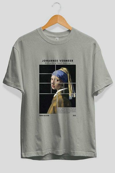 Ankhises Johannes Vermeer Front Printed Oversize T-Shirt Men Women Crewneck Cotton Tshirt