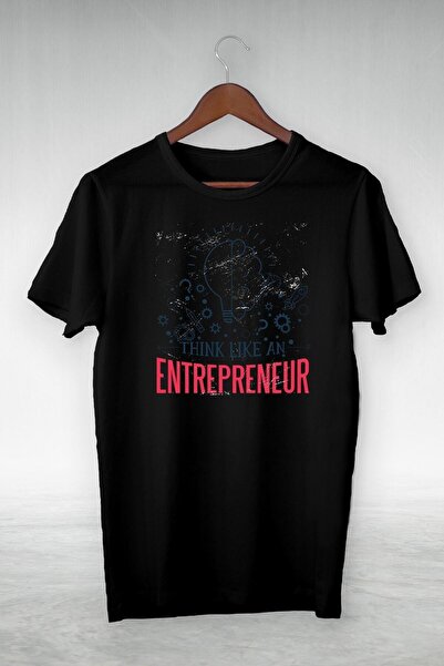 donamod Tricou negru cu imprimeu Think Like An Entrepreneur cu design VIP Gsc-351
