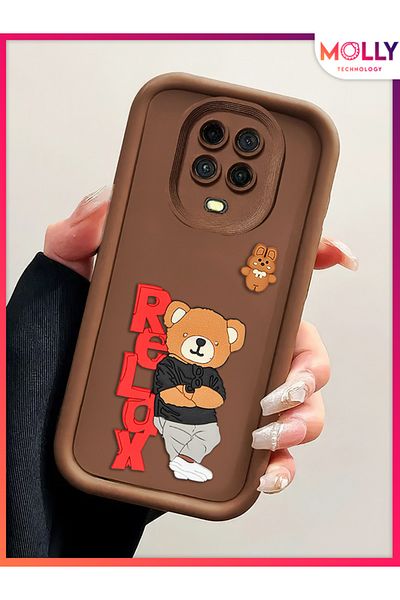 Molly حافظة من السيليكون على شكل دب تيدي منقوشة ثلاثية الأبعاد بحواف بنية اللون لهاتف Xiaomi REDMI Note 9 PRO