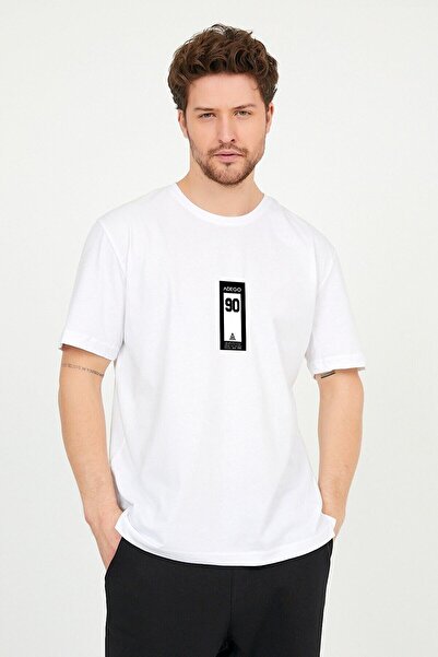 donamod تي شيرت رجالي أبيض اللون بياقة دائرية مقاس كبير مع طباعة التسعينيات ع...