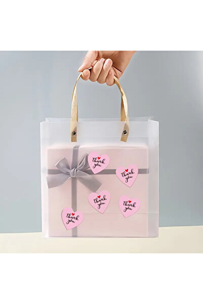 hdcw 500 ADET 2.5cm RULO YAPIŞKANLI PEMBE KALPLİ TEŞEKKÜRLER "THANK YOU" STICKER ETİKET HEDİYE PAKETLEME