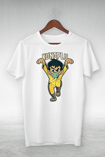 donamod Λευκό - Μπλουζάκι με τυπωμένη εικονογράφηση κουνγκ φου με μάσκα - Μπλ...
