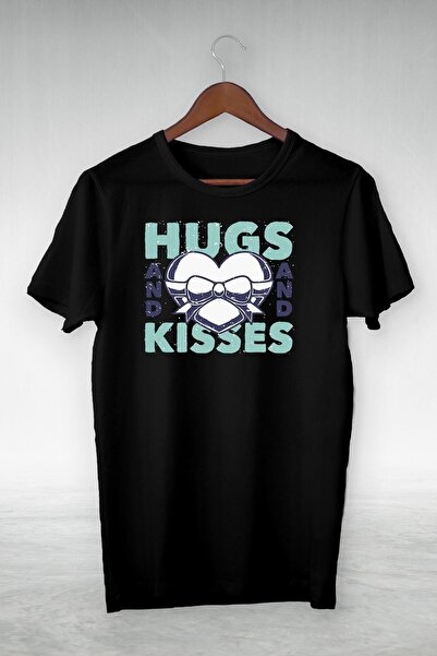 donamod Tricou unisex cu ilustrație neagră cu îmbrățișări și săruturi Gsc-315
