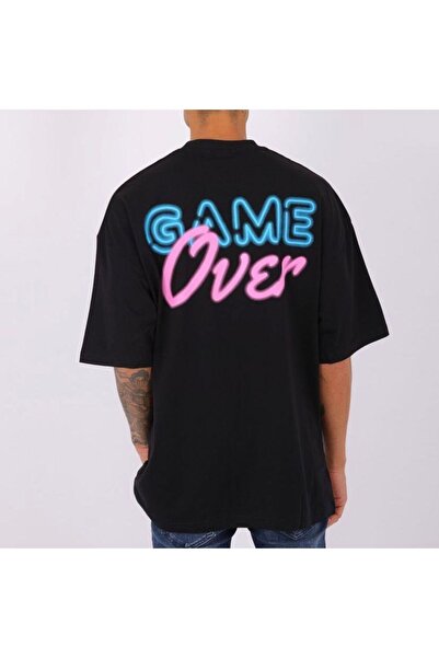 donamod تيشيرت رجالي ذو رقبة مستديرة ومطبوع بحجم كبير من Game Over