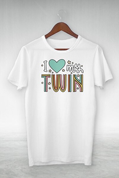 donamod Λευκό - Εικονογράφηση με στάμπα I Love My Twin - Μπλουζάκι Vip Design...