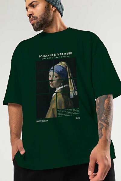 Ankhises Johannes Vermeer μπροστινό εμπριμέ μπλουζάκι Oversize Ανδρικό Γυναικείο Βαμβακερό μπλουζάκι με λαιμόκοψη