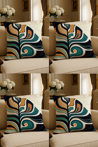 LadiesHome غطاء وسادة مزخرف مطبوع رقميًا بتصميم خاص مقاس 43 × 43 سم مكون من 4...