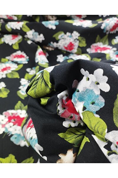 Kumaş Parça Чорний з червоним, сірим, білим і зеленим квітковим принтом, щіль...