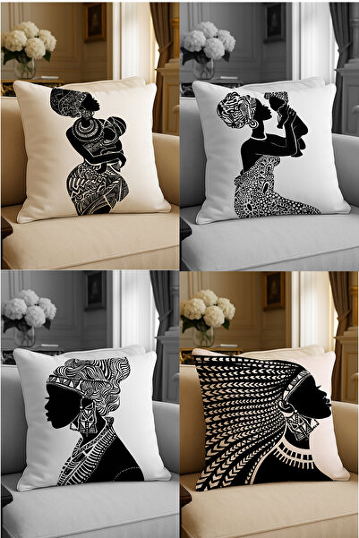 LadiesHome غطاء وسادة مزخرف مطبوع رقميًا بتصميم خاص مقاس 43 × 43 سم مكون من 4...