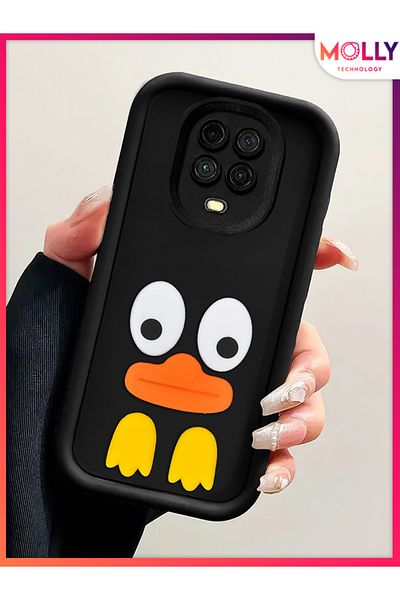 Molly حافظة سيليكون لطيفة على شكل بطة منقوشة ثلاثية الأبعاد بحواف سوداء لهاتف Xiaomi REDMI NOTE 9 PRO