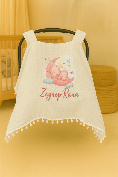 Moda Lime Kişiye Özel Ay ve Yıldız Temalı Puset Örtüsü - İsimli Bebek Arabası...