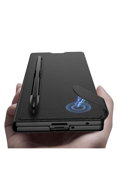 Nezih Case غطاء لهاتف Samsung Galaxy Z Fold 7 مصنوع من الجلد الصناعي مع حامل قلم وحامل بطاقات