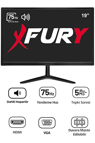 FURY 19" Geniş Ekran 75 Hz 5ms DAHİLİ HOPARLÖR (VGA,HDMI,SES) Sesli Led Monitör