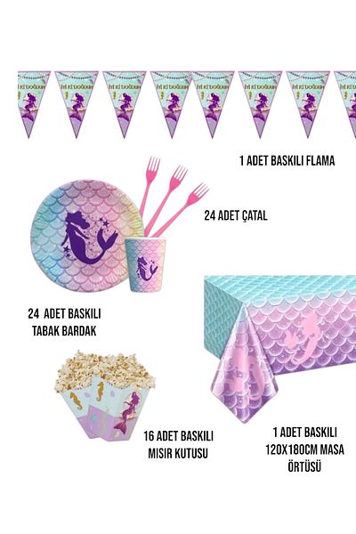 Evabrite Mermaid Birthday Party Set - Girl's Party Decorations for 24 People