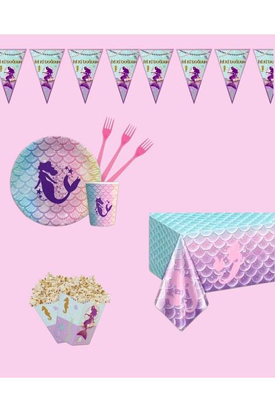 Evabrite Mermaid Birthday Party Set - Girl's Party Decorations for 24 People