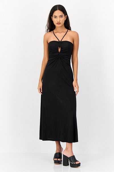Koton Women Metallic Midi Evening Dress, Black