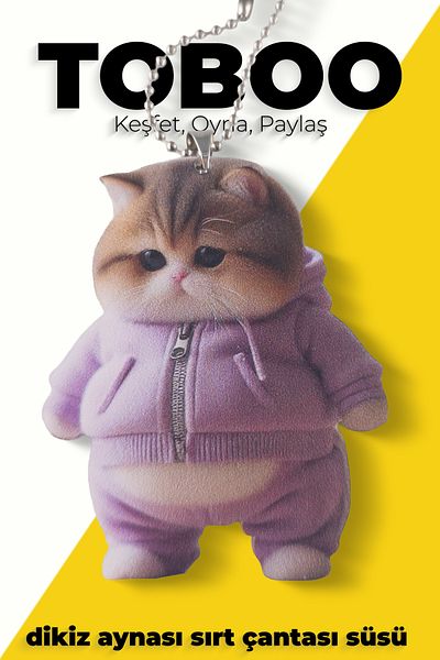 shop 2D (2-Dimensional) Realistic Cat Figured Car (Auto) Rearview Mirror & Bag Hanger, Keychain Ornament