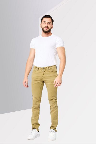 Gant بنطلون جينز رجالي ضيق مطاطي، لون كاكي