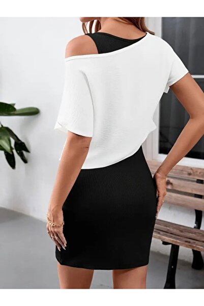 buğrahayalin Women's Strap Round Neck Short Camisole Dress and Viscose Blouse Double Set