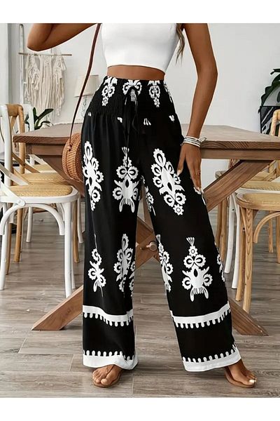 Viyamo Pantaloni de damă cu talie înaltă, cu model etnic, imprimați din jerseu
