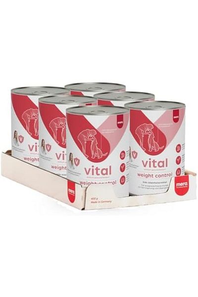 Mera MERAVITAL Weight Control، طعام الكلاب الرطب، يعزز حرق الدهون، لفقدان الوزن الصحي مع السمنة (