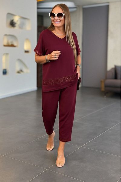 leyla sanat sanata yeni bir bakış açısı Leyla Art a New Perspective on Art Women's Short Sleeve V-Neck Sequins Sequined Viscose Two Thread Blouse