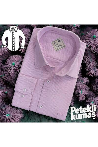 EREN STYLE Κλασικό λινό 100% βαμβακερό μακρυμάνικο που δεν ιδρώνει ροζ πουκάμ...