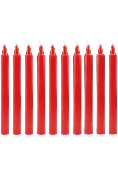 Goishtrie Red Plain Unscented Long and Straight Candles for Dinner Table - Pack of 10