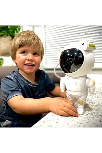 EMATTERIO Lampă de Veghe Copii Proiector Stele Astronaut cu Telecomandă și Rotire 360°